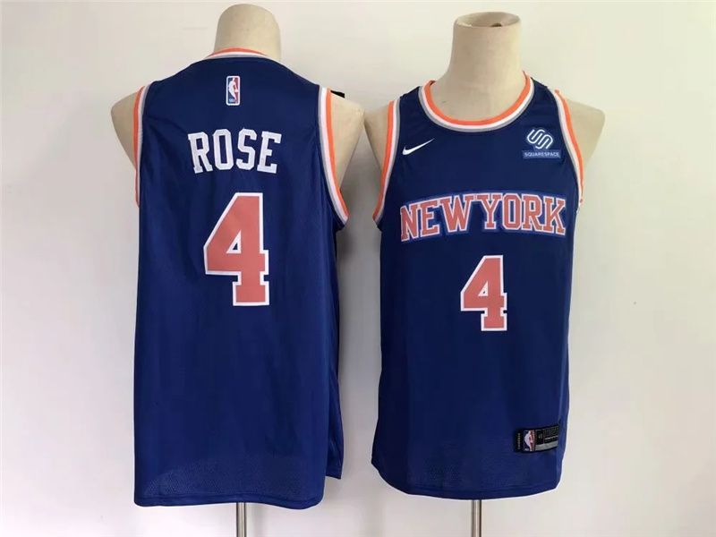 Men New York Knicks 4 Rose Blue Game Nike 2021 NBA Jersey